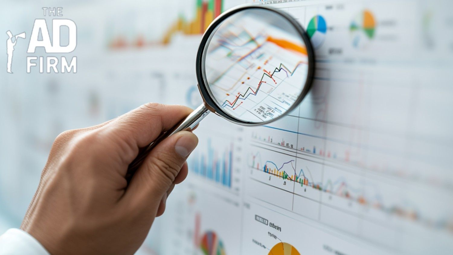 Hand holding a magnifying glass over a graph on a board.